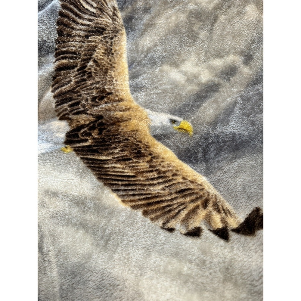 VTG Reversible Eagle Plush Throw 63x54 Signed By Artisan James Hautman